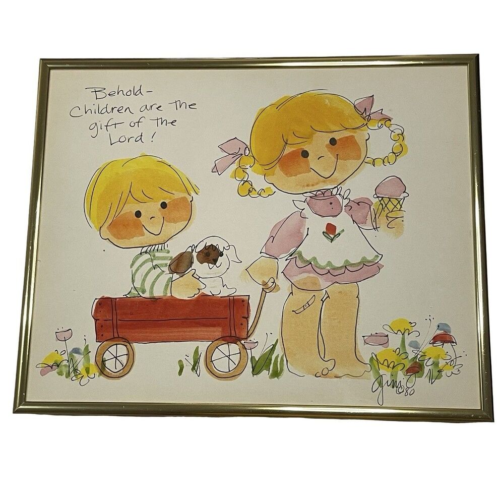 Children are a Gift of the Lord Print People Prints by Gini Vintage Art Framed